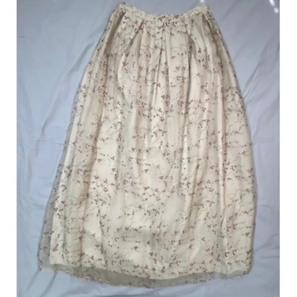 Silk Club Collection Vintage 100% Silk Floral Maxi Skirt Cream Purple Womens 6